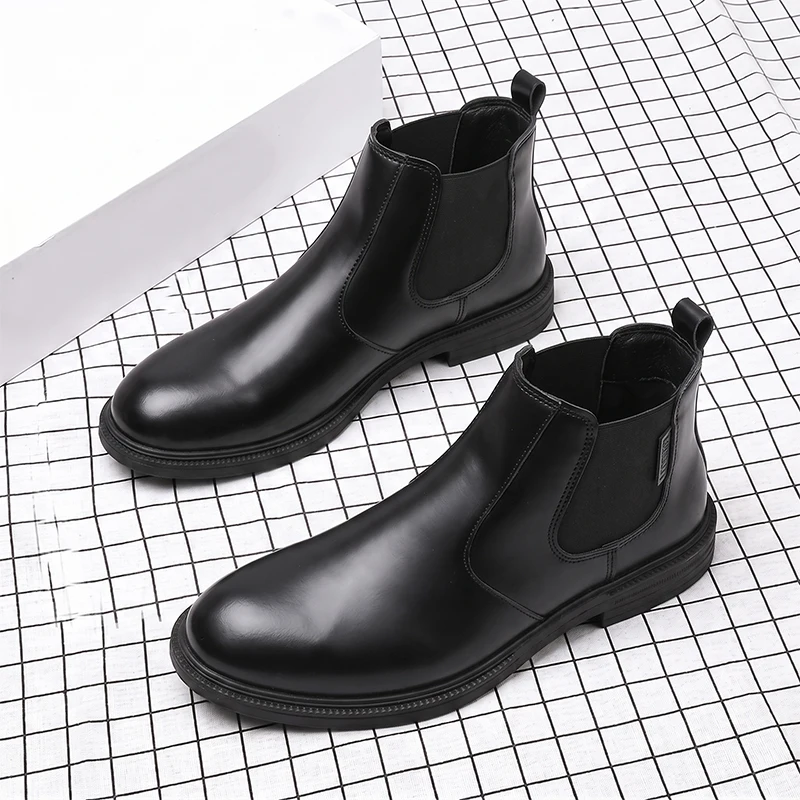 Men Formal Wear With Boots - Мужские кожаные ботинки-челси, модель без шнуровки,